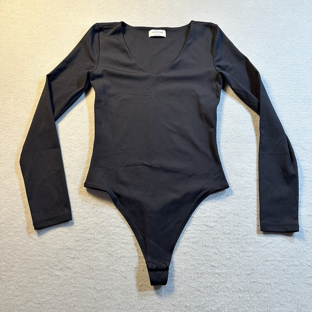 Aritzia Babaton Contour V Neck Long Sleeve Bodysuit Black Womens Size Small